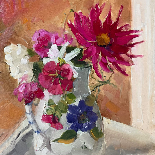 Dahlia and anemone original still life oil painting