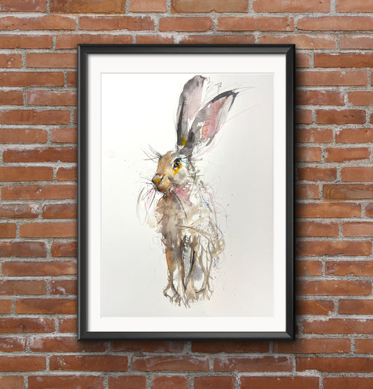 Original hare watercolour painting "Amelia"