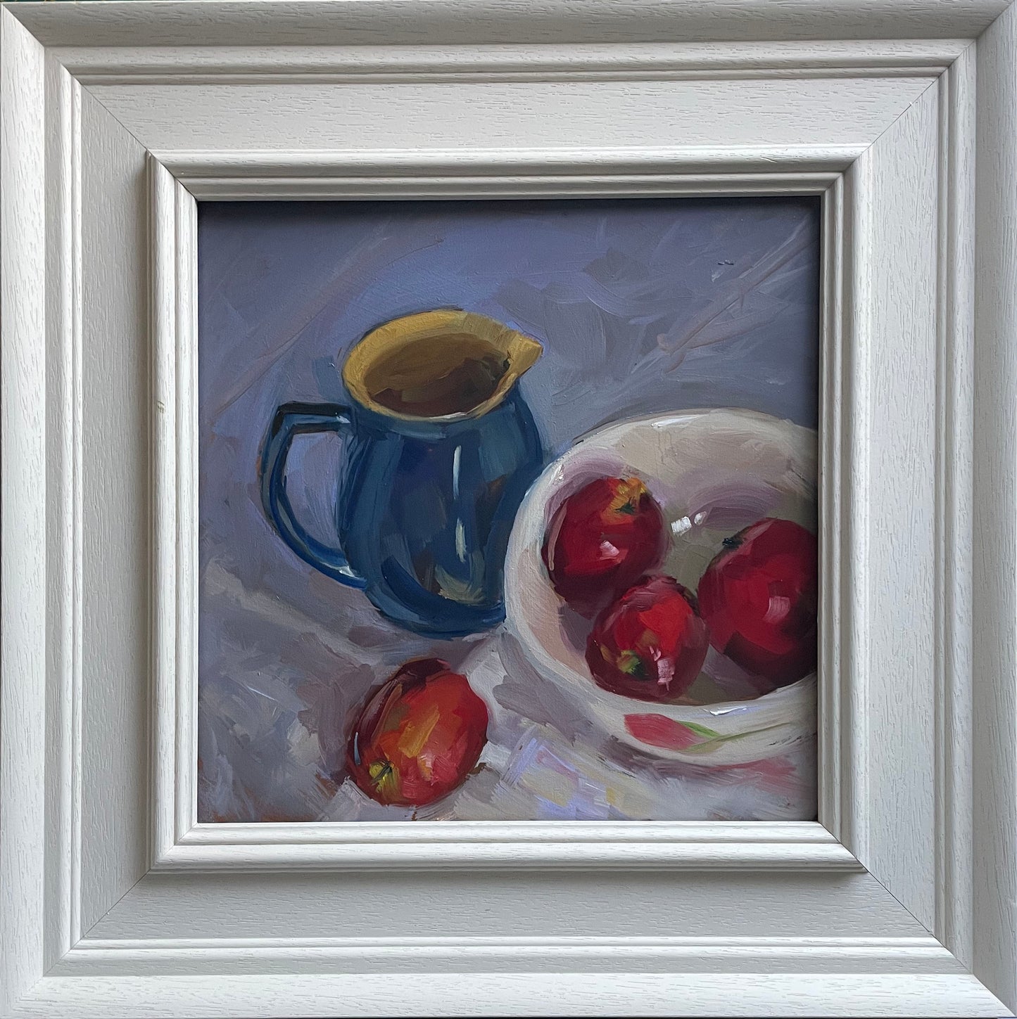 Apples and blue jug original oil painting