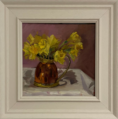 Daffodils in a copper jug original oil painting