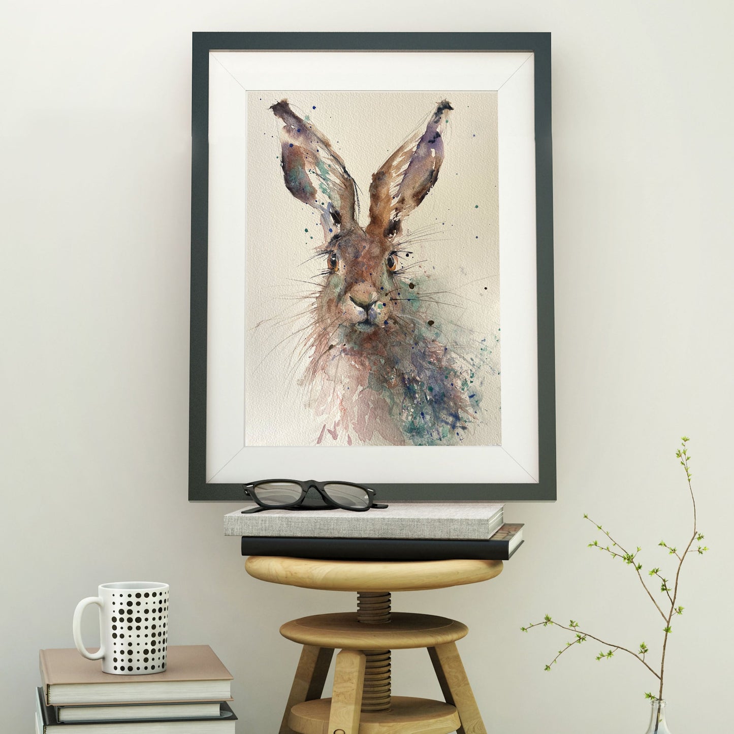 Original watercolour painting hare portrait "Aria"