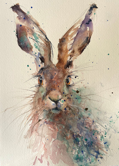 Original watercolour painting hare portrait "Aria"