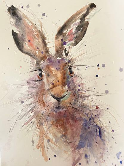 Original watercolour painting hare portrait "Beatrice"