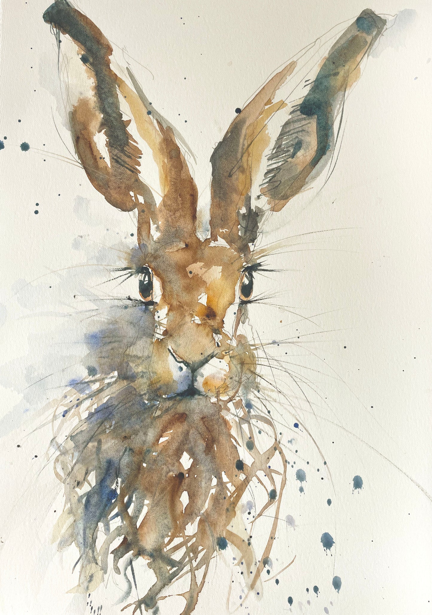 Original watercolour painting hare portrait "Bart"