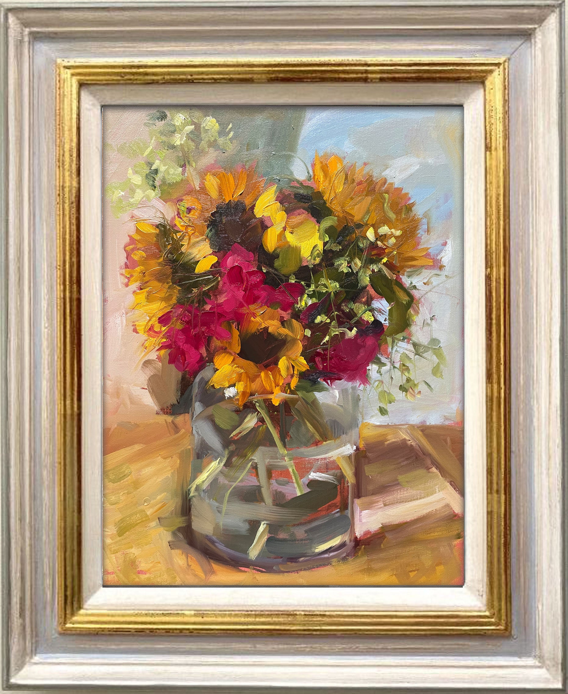 Original oil painting of Lillies, Sunflowers, buy and Rose