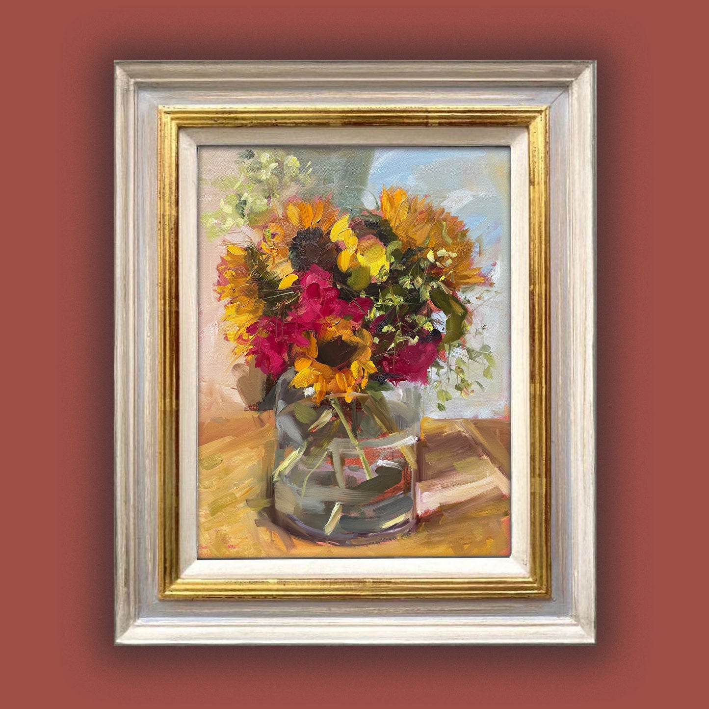 Sunflowers and roses original oil painting