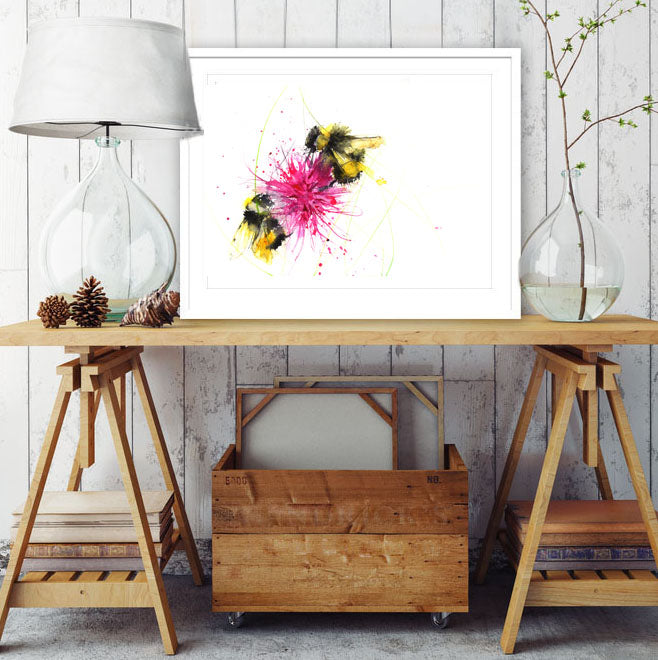 LIMITED EDITON PRINT of my original BUMBLE BEE on a pink Dahlia - Jen Buckley Art limited edition animal art prints