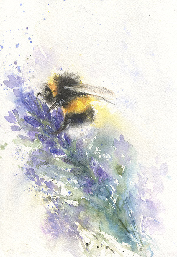 Original watercolor illustration/painting, Topiary illustration, sale French Lavender and honey bees7x10