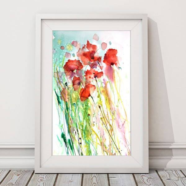 Contemporary floral poppy art print from original watercolour – Jen ...